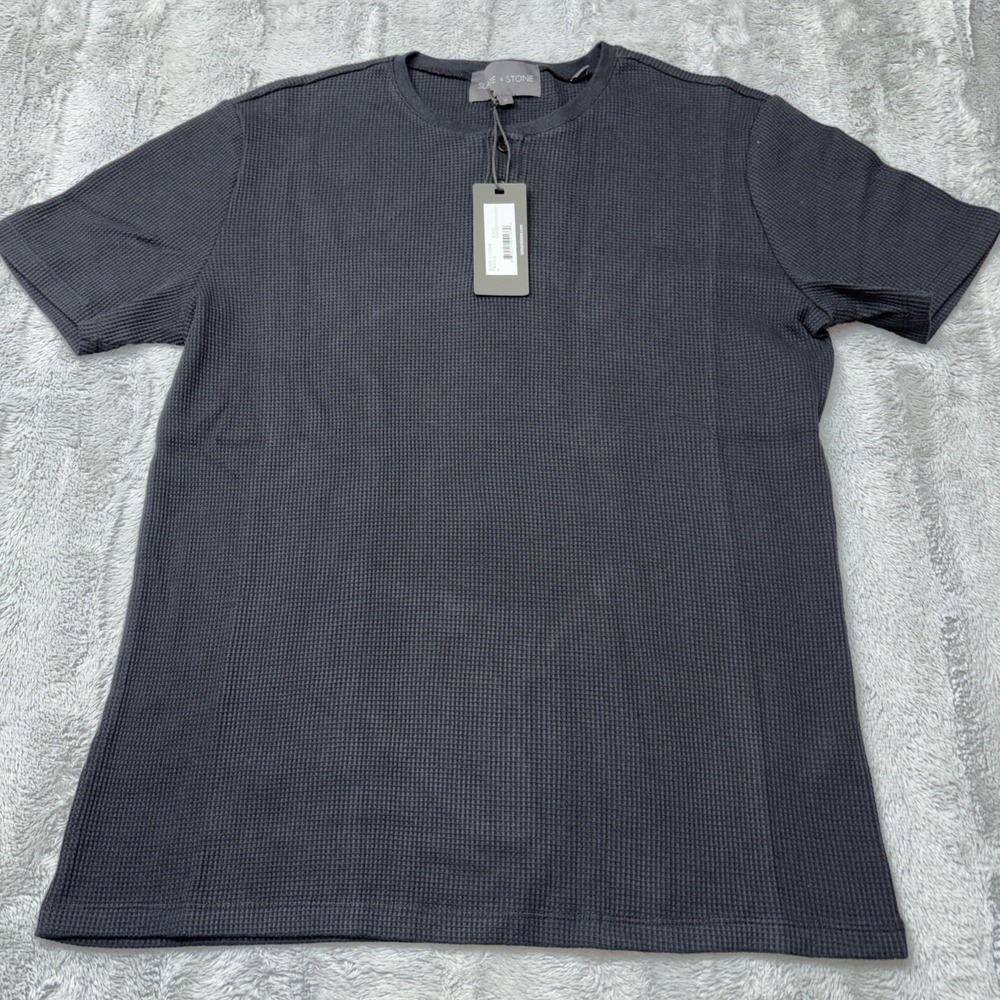 Slate & Stone Black short sleeve waffle-knit thermal shirt in med NWT